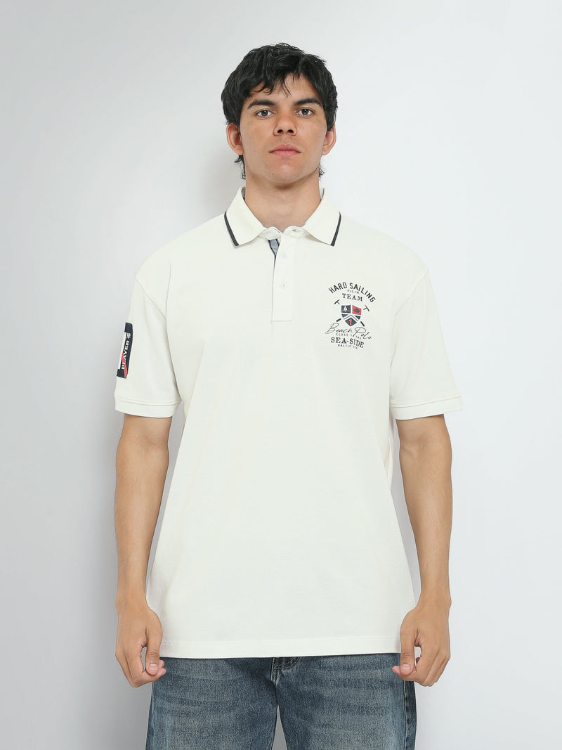 Polo Homme à Imprimé Nautique et Col Contrasté - POS25SEPR21067TM1