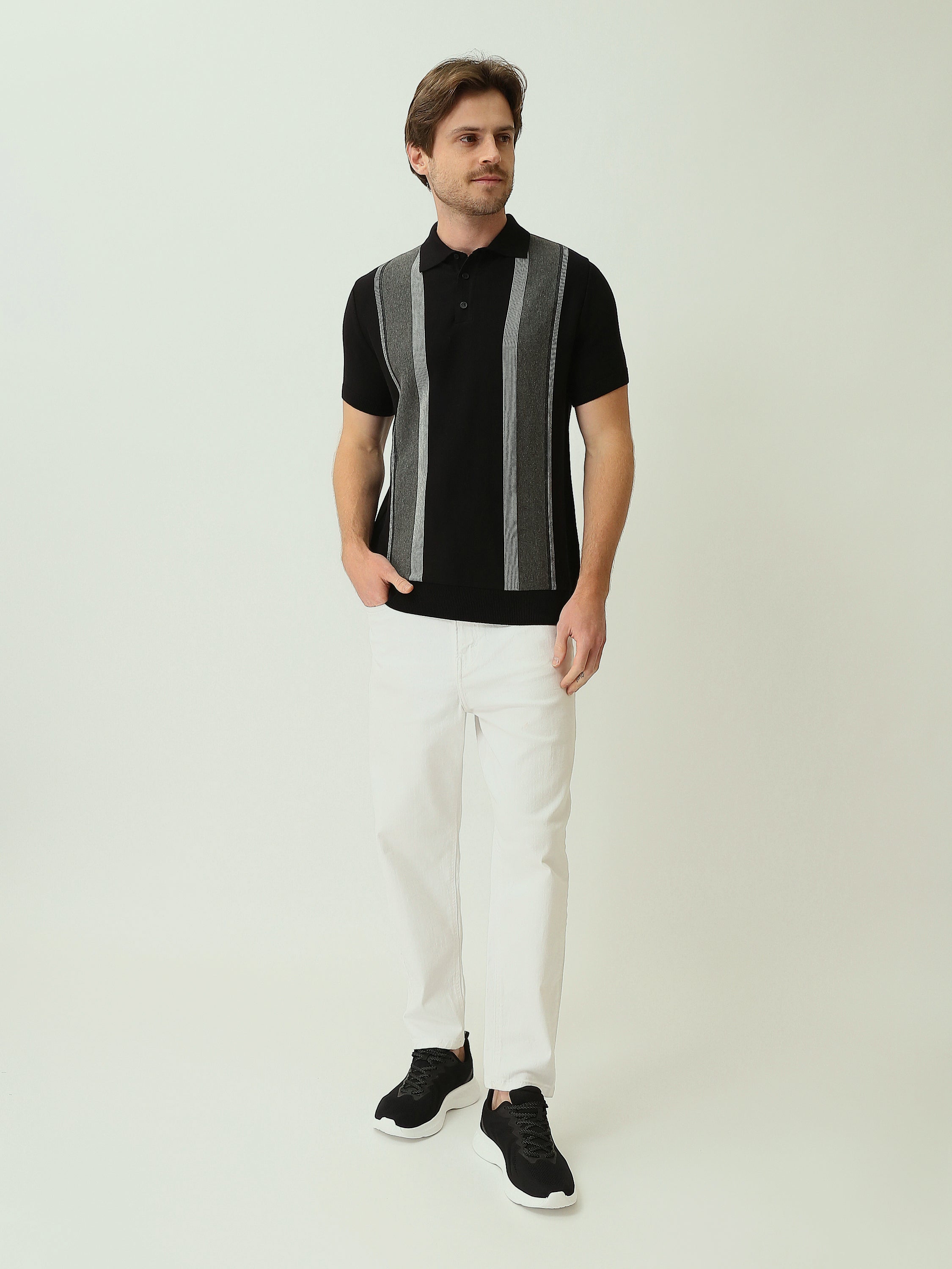 Polo Homme en Maille à Rayures Verticales - POS25SKMR21884TM1