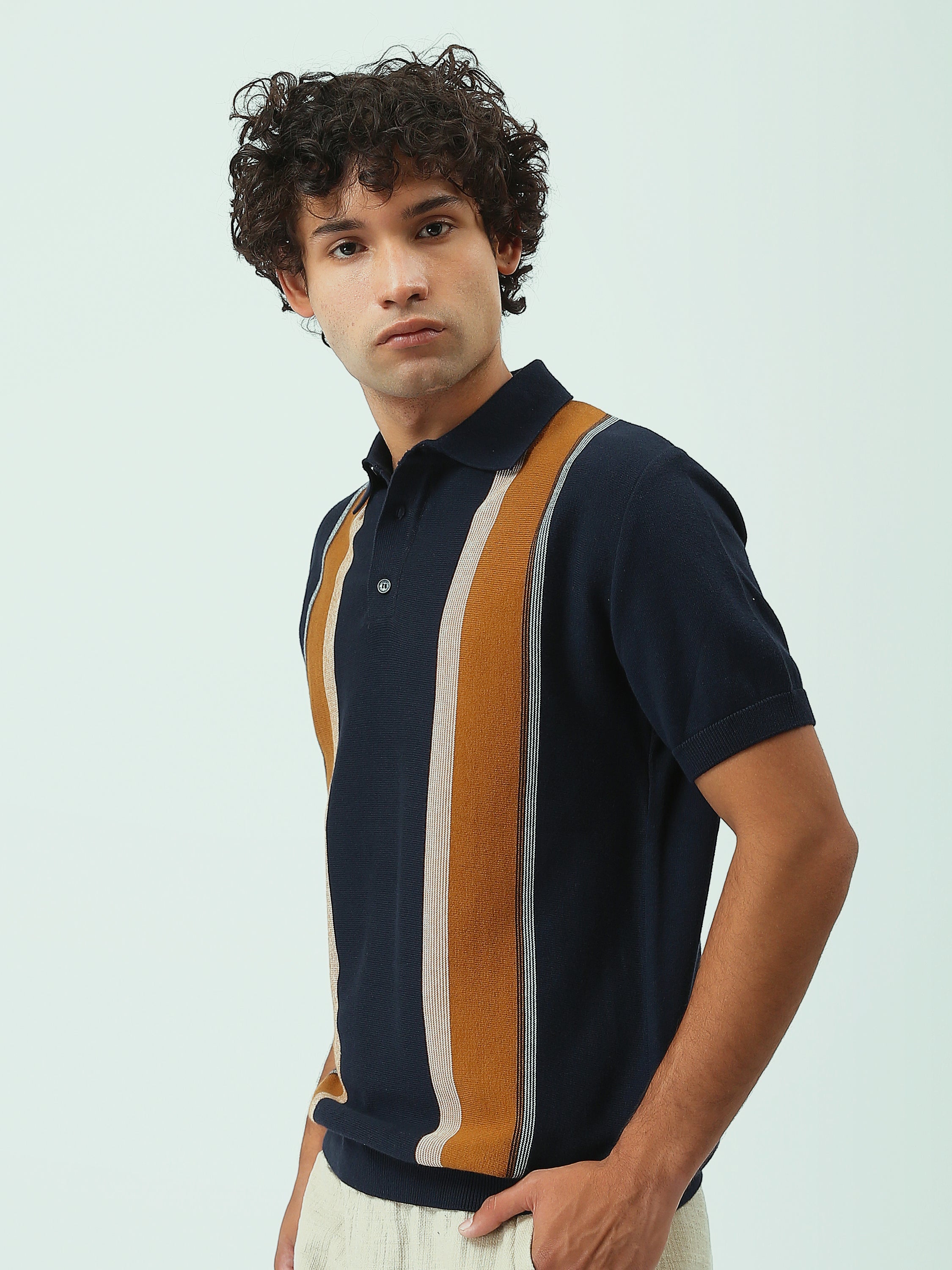 Polo Homme en Maille à Rayures Verticales - POS25SKMR21884TM1