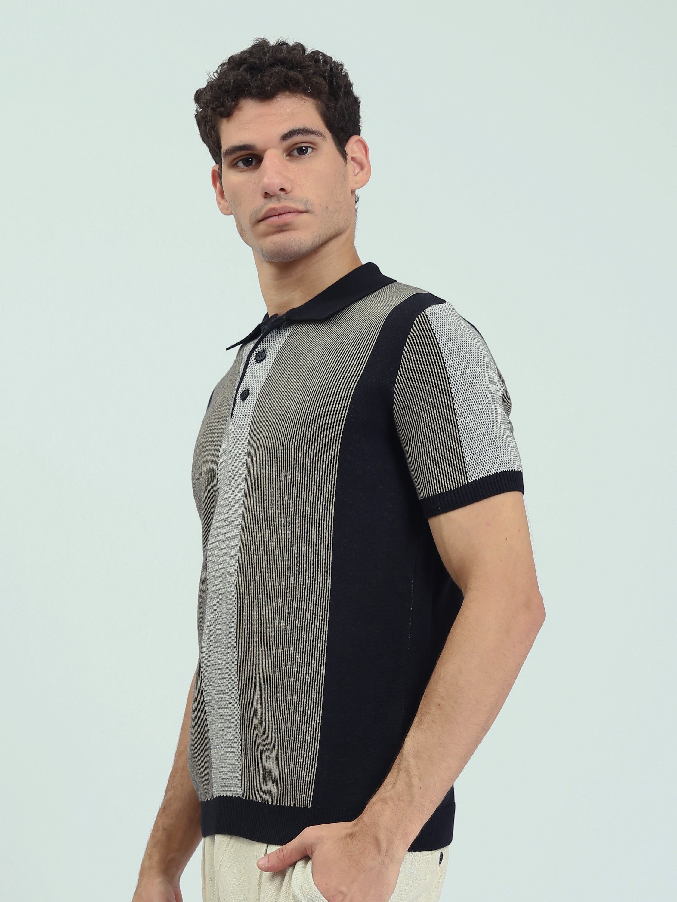 Polo Homme en Maille à Rayures Verticales - POS25SKMR21894TM1