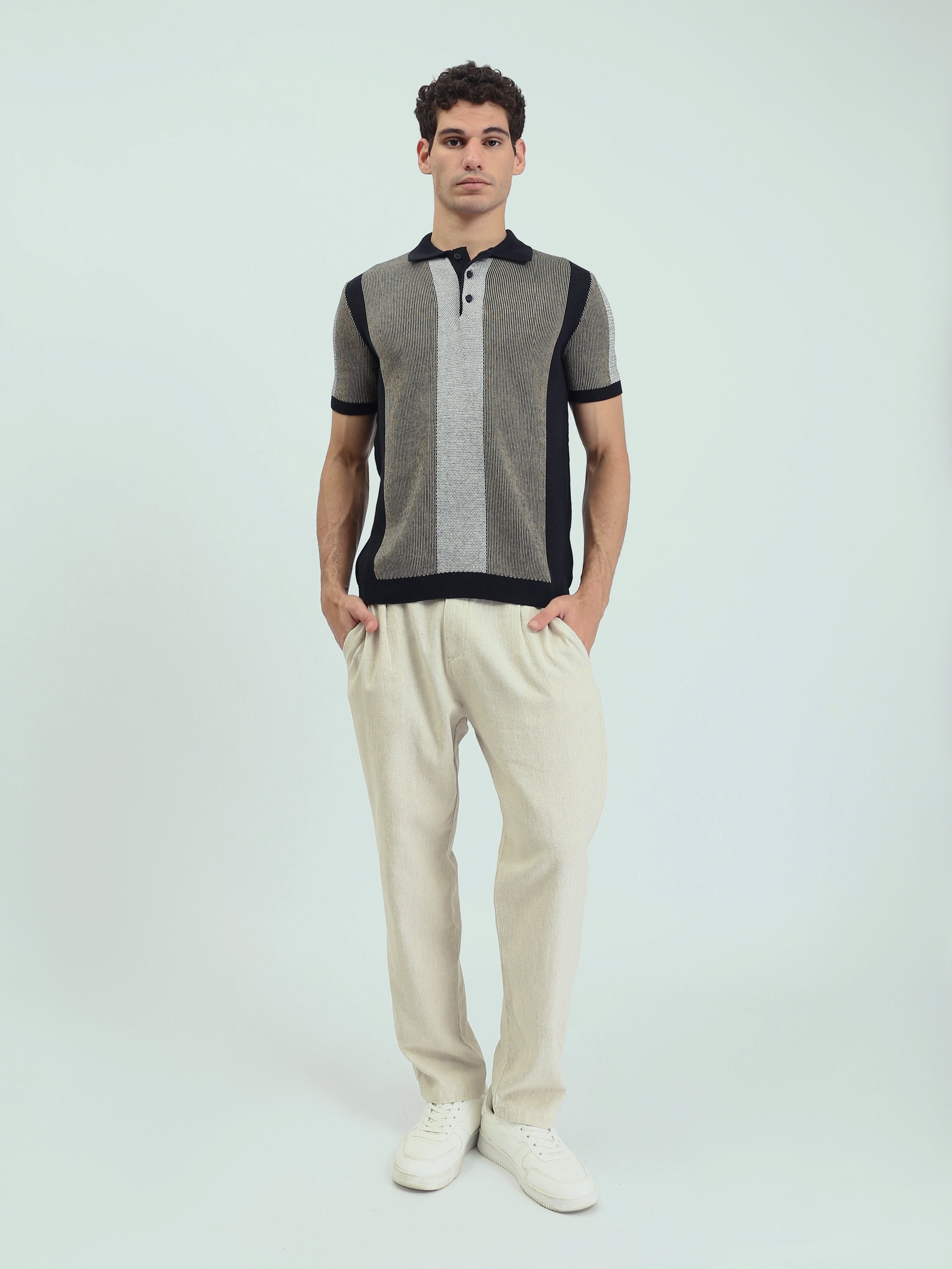 Polo Homme en Maille à Rayures Verticales - POS25SKMR21894TM1