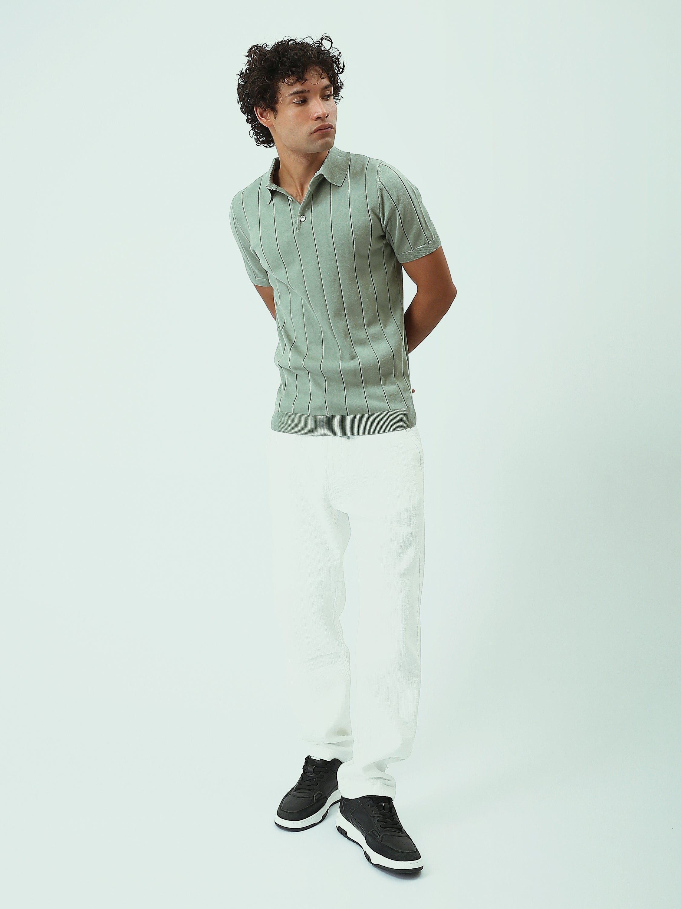 Polo Homme en Maille à Rayures Verticales – Style Élégant - POS25SKTR21933TM1