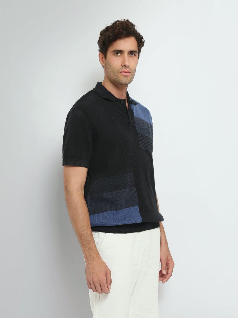 Polo Homme en Maille à Motifs Géométriques – Style Moderne - POS25SKTR21946TM1