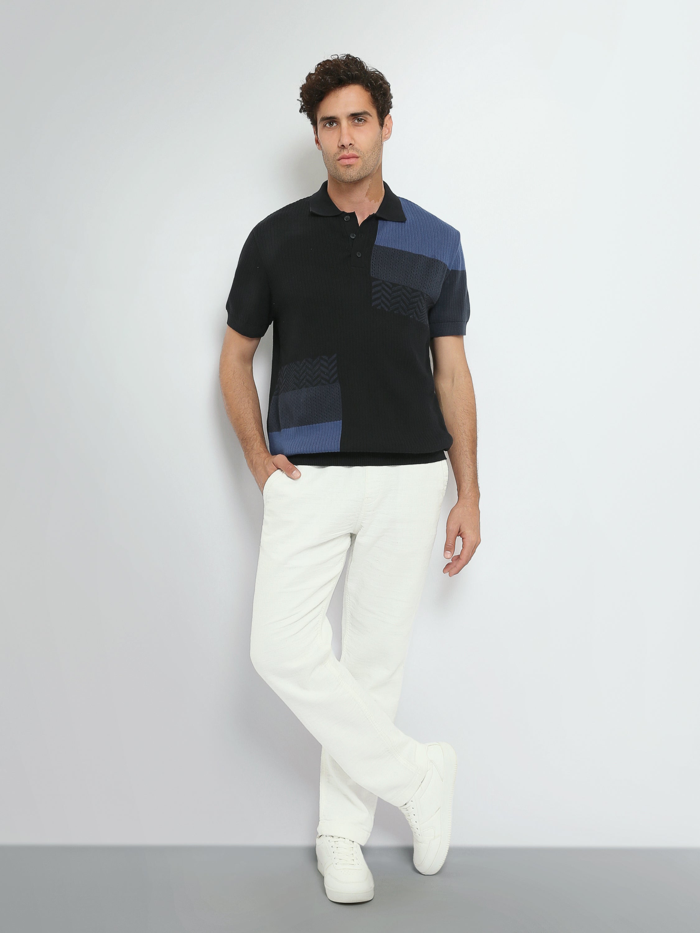 Polo Homme en Maille à Motifs Géométriques – Style Moderne - POS25SKTR21946TM1