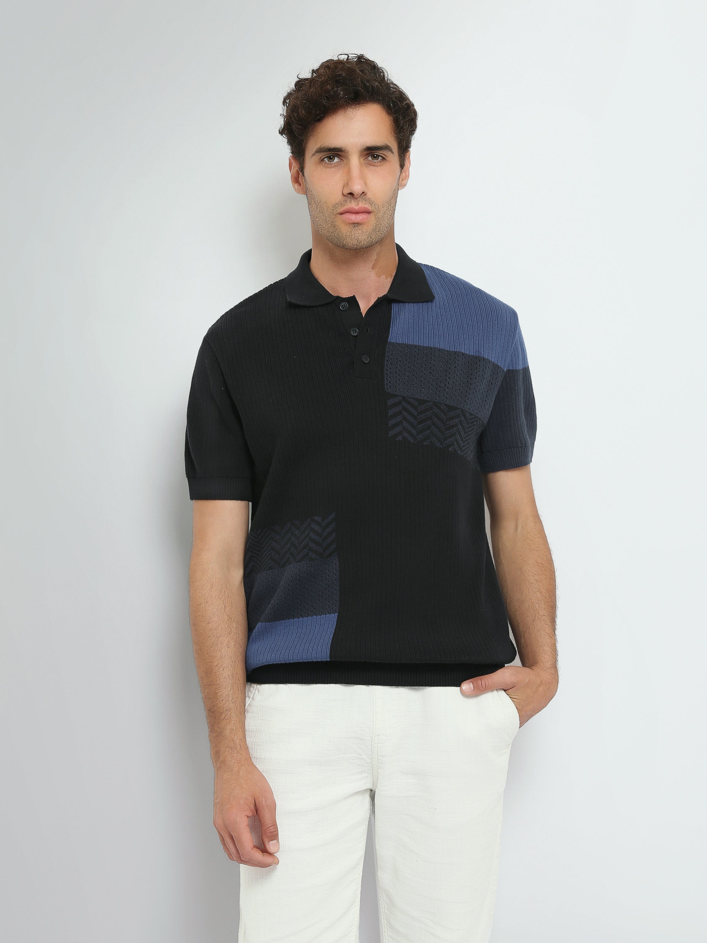 Polo Homme en Maille à Motifs Géométriques – Style Moderne - POS25SKTR21946TM1