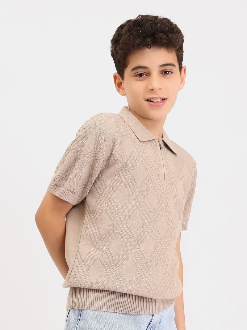 Polo Garçon en Maille Texturée avec Zip – Manches Courtes - POS25SKTR76864MJ1