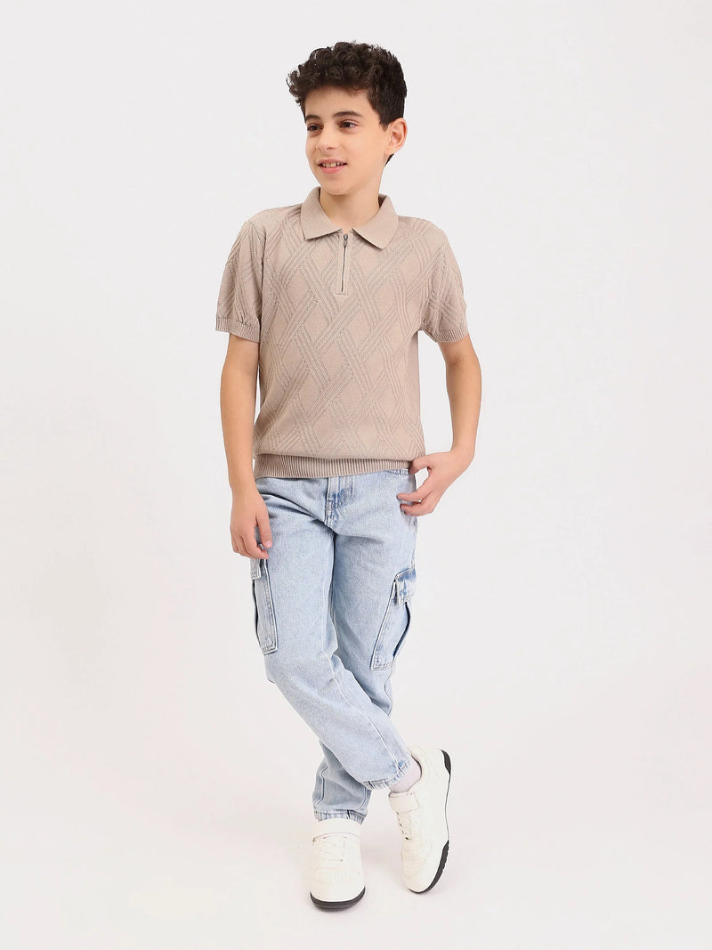 Polo Garçon en Maille Texturée avec Zip – Manches Courtes - POS25SKTR76864MJ1