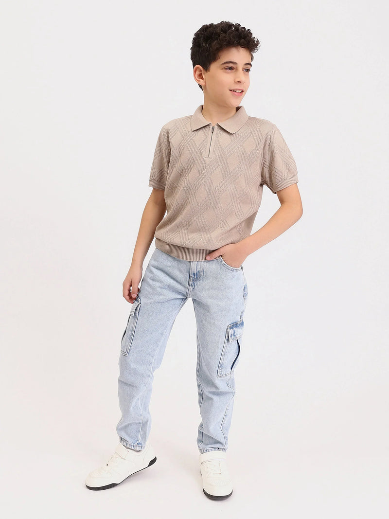 Polo Garçon en Maille Texturée avec Zip – Manches Courtes - POS25SKTR76864MJ1