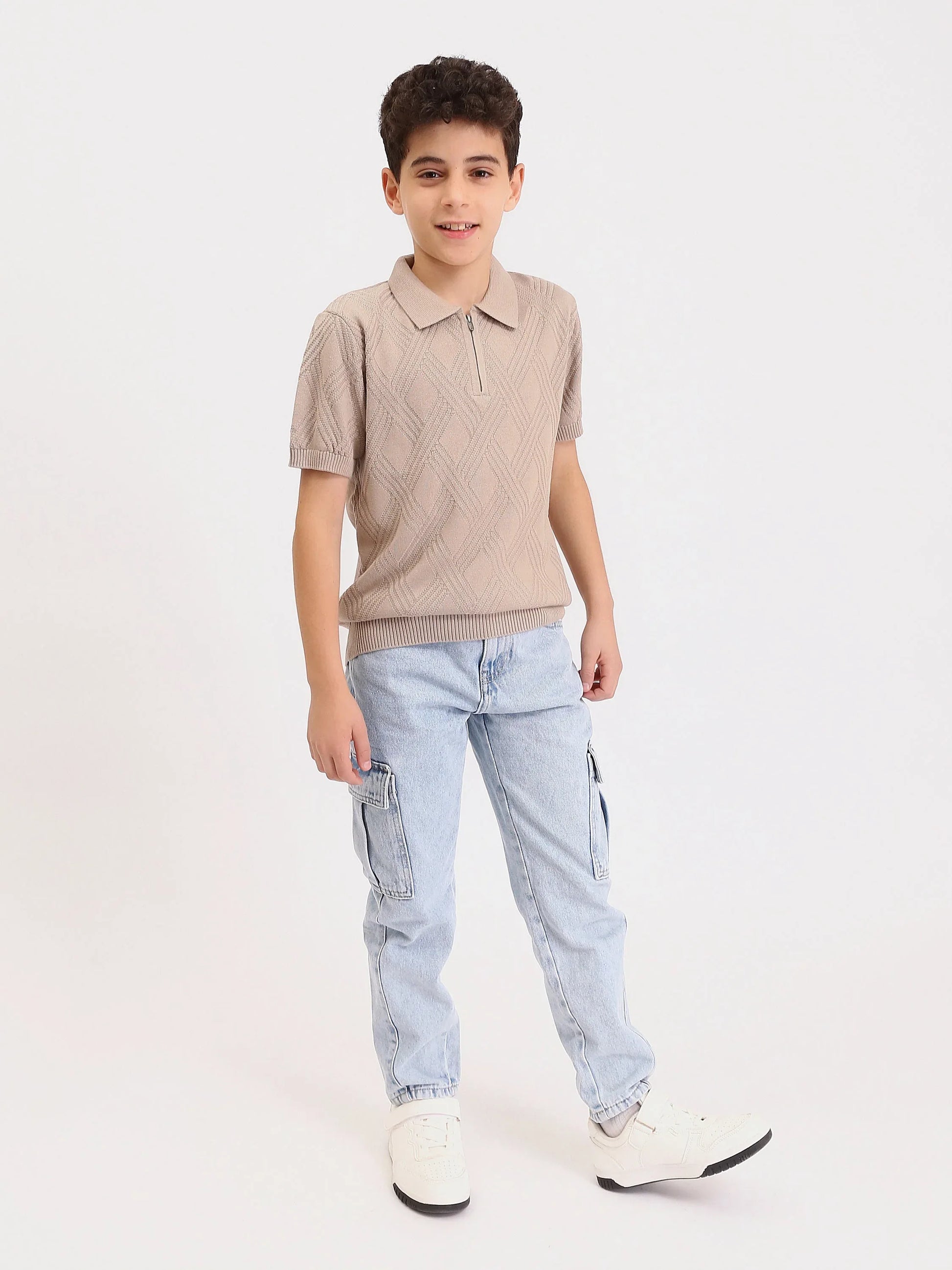 Polo Garçon en Maille Texturée avec Zip – Manches Courtes - POS25SKTR76864MJ1 - Justyol