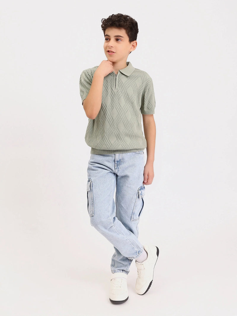 Polo Garçon en Maille Texturée avec Zip – Manches Courtes - POS25SKTR76864MJ1
