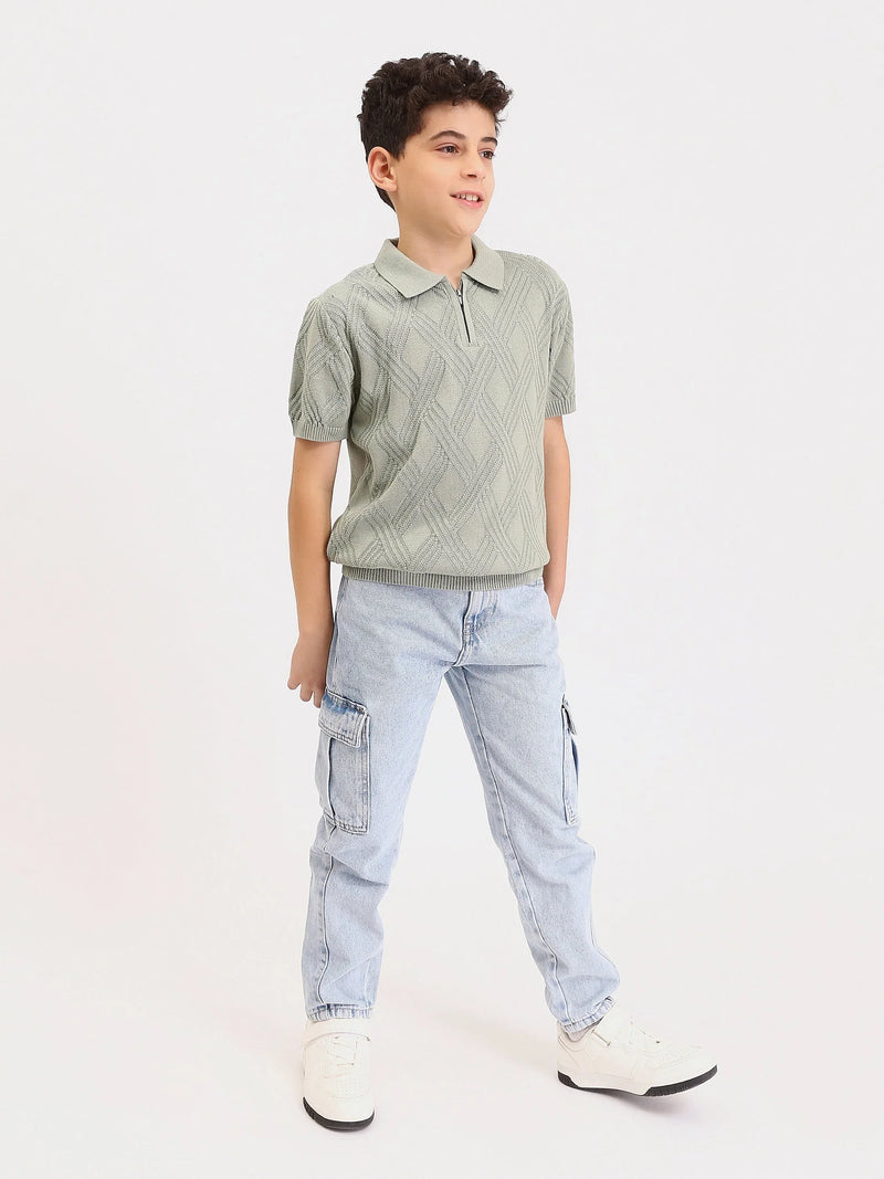 Polo Garçon en Maille Texturée avec Zip – Manches Courtes - POS25SKTR76864MJ1