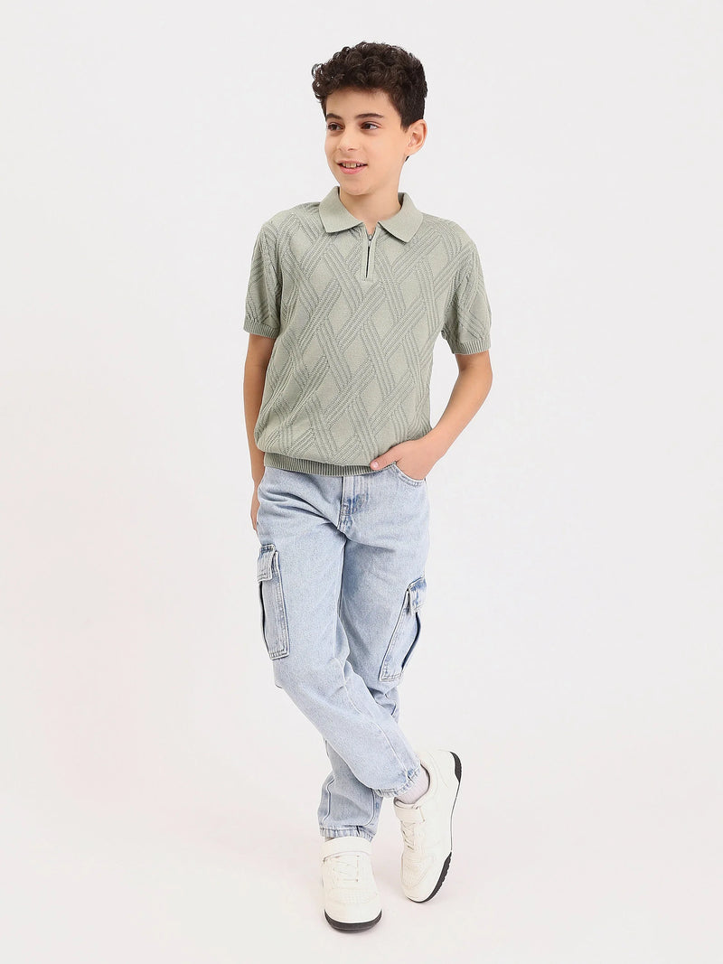 Polo Garçon en Maille Texturée avec Zip – Manches Courtes - POS25SKTR76864MJ1