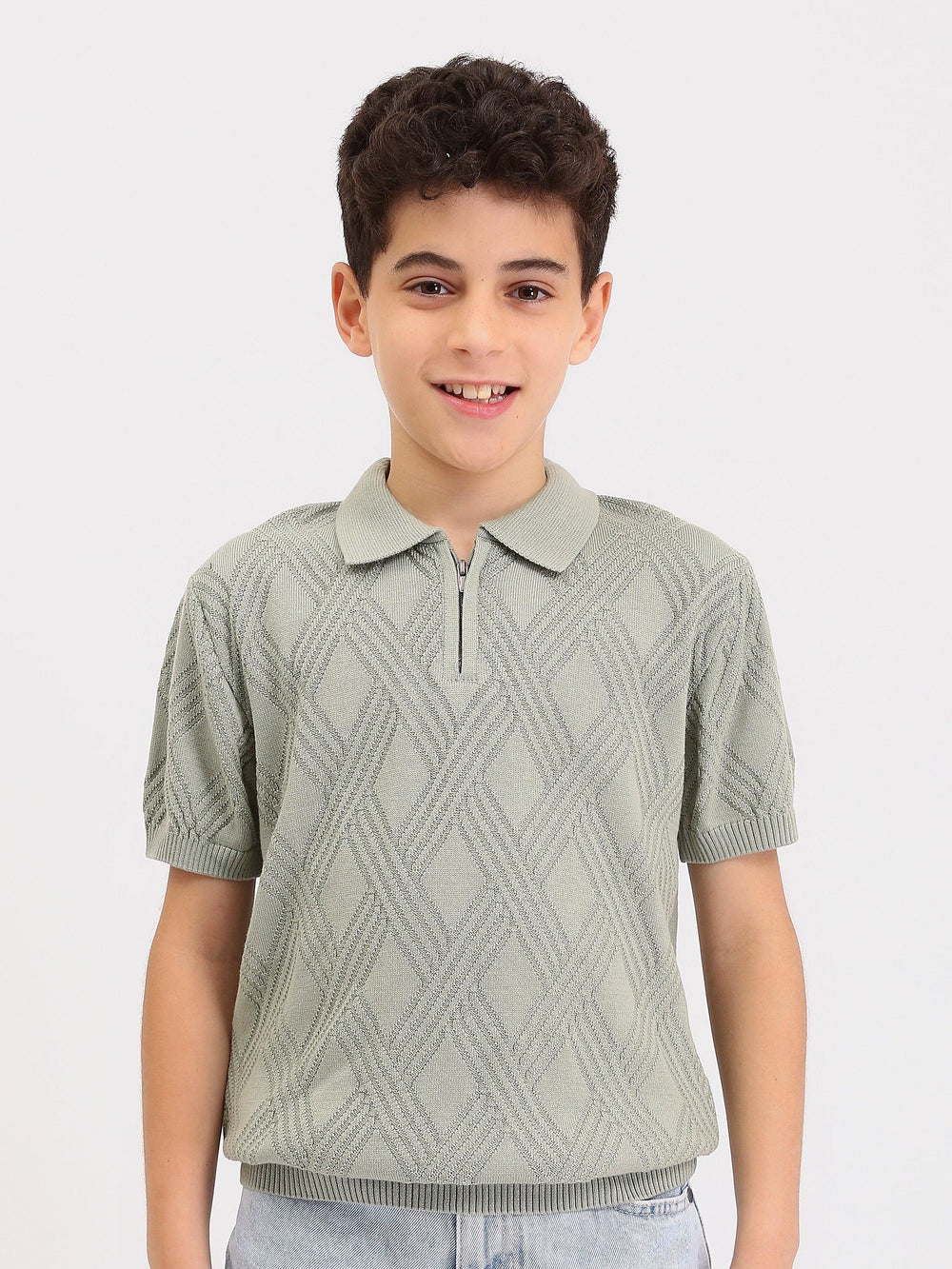 Polo Garçon en Maille Texturée avec Zip – Manches Courtes - POS25SKTR76864MJ1