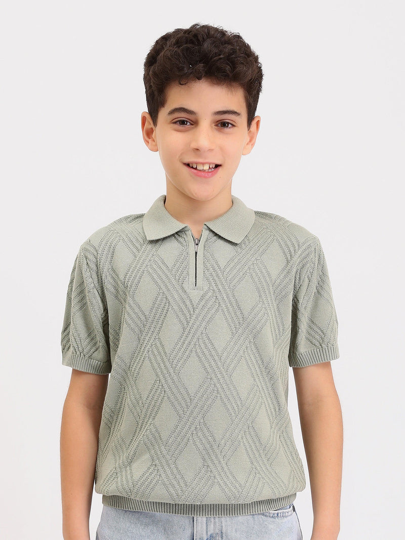 Polo Garçon en Maille Texturée avec Zip – Manches Courtes - POS25SKTR76864MJ1