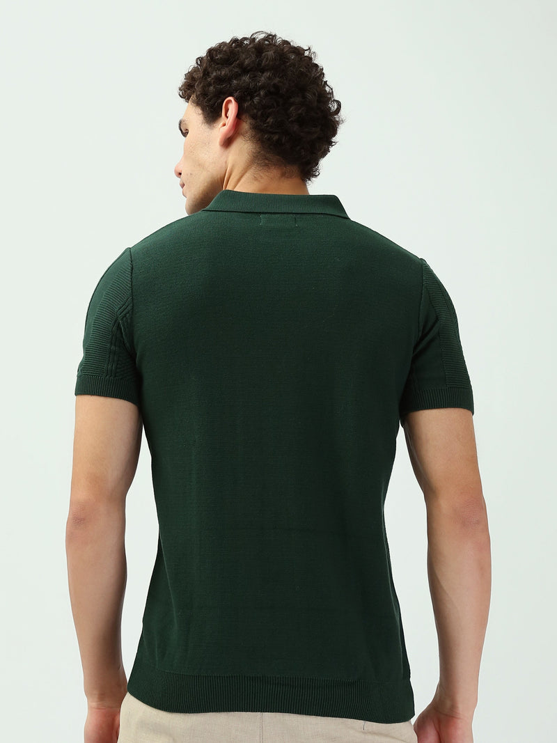 Polo Homme Vert Foncé Texturé – Style Élégant et Moderne - POS25SKTV21942TM1