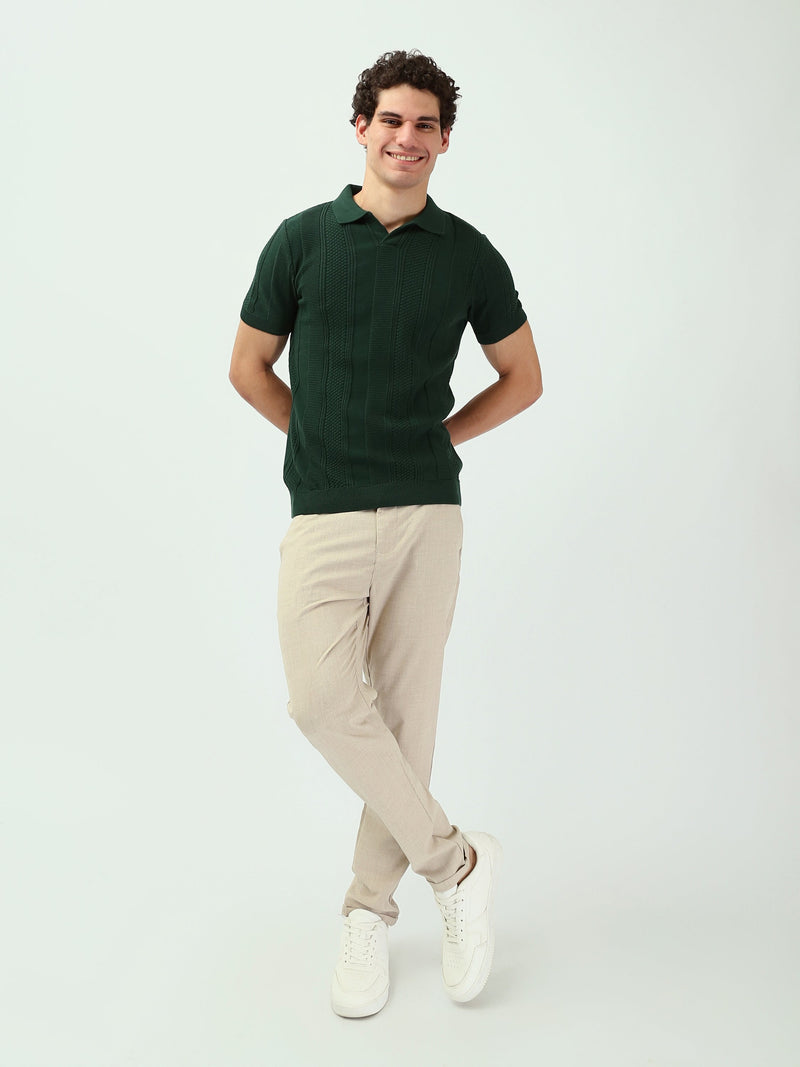 Polo Homme Vert Foncé Texturé – Style Élégant et Moderne - POS25SKTV21942TM1
