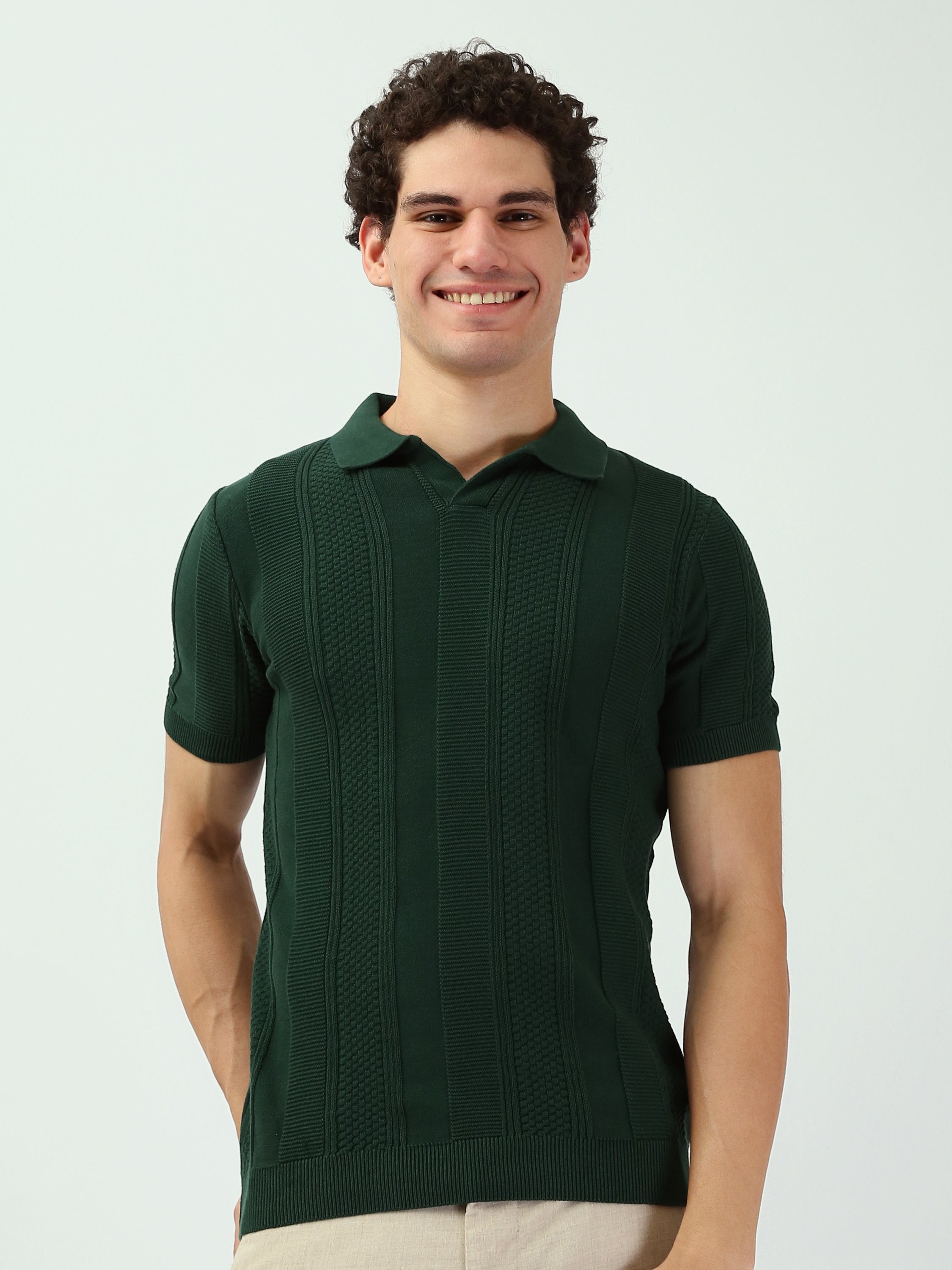 Polo Homme Vert Foncé Texturé – Style Élégant et Moderne - POS25SKTV21942TM1