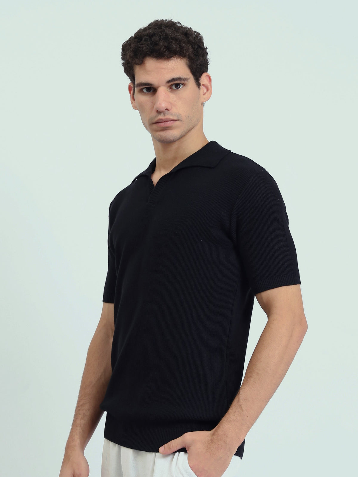 Polo Homme en Maille à Col Ouvert et Manches Courtes - POS25SKTV21945TM1