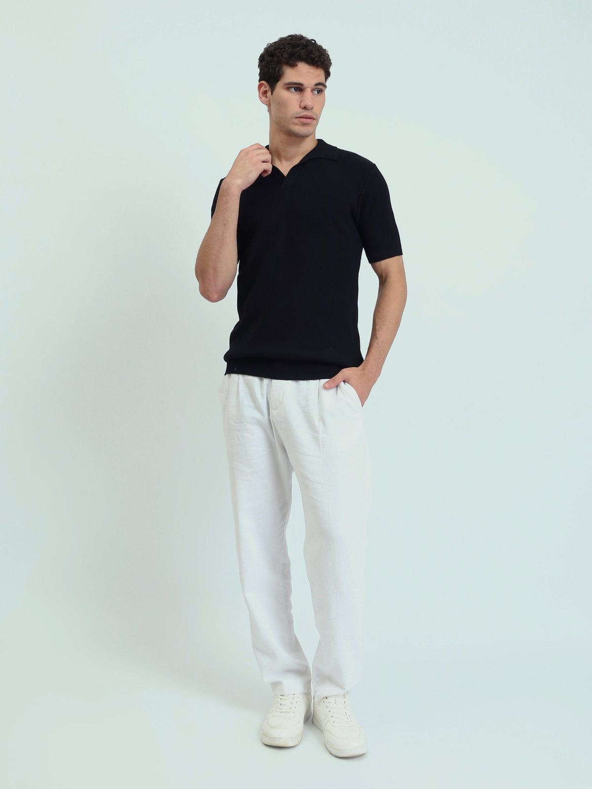 Polo Homme en Maille à Col Ouvert et Manches Courtes - POS25SKTV21945TM1