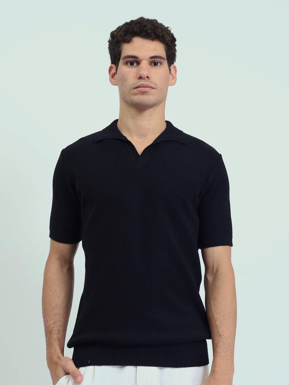 Polo Homme en Maille à Col Ouvert et Manches Courtes - POS25SKTV21945TM1
