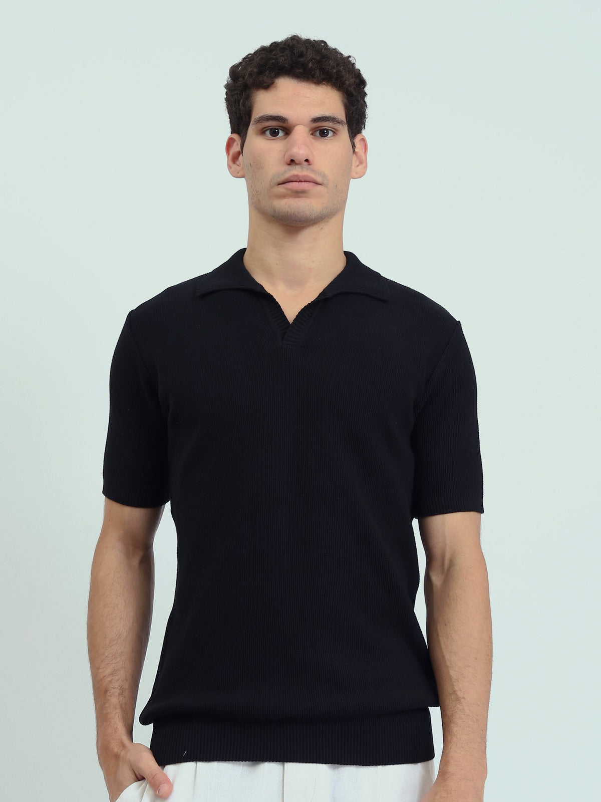 Polo Homme en Maille à Col Ouvert et Manches Courtes - POS25SKTV21945TM1