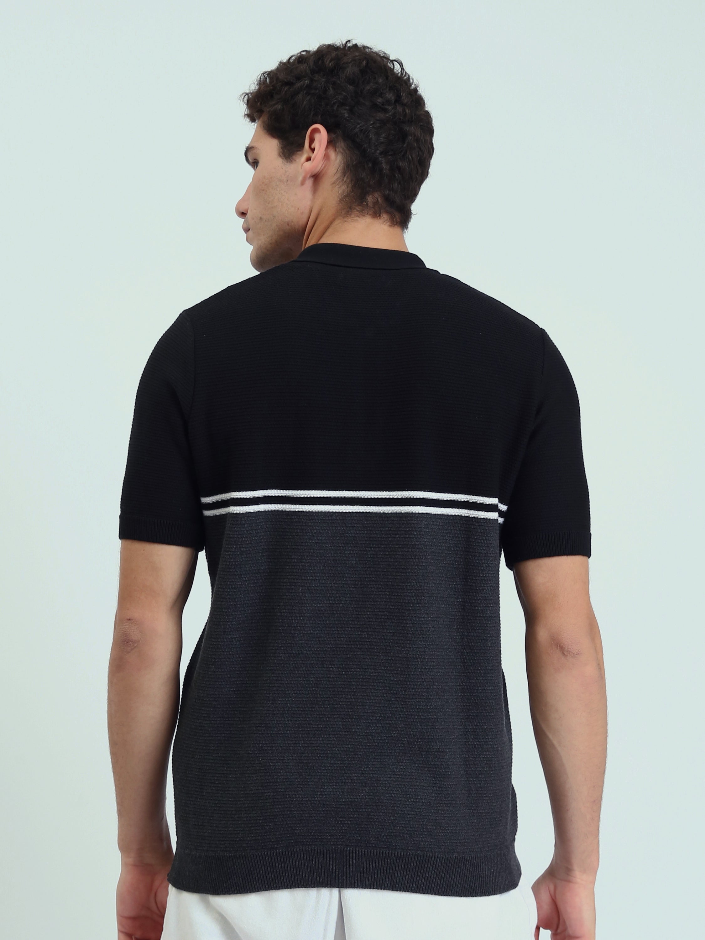 Polo Homme Noir et Gris à Col Zippé – Coupe Slim et Style Moderne - POS25SKTW21866TM1