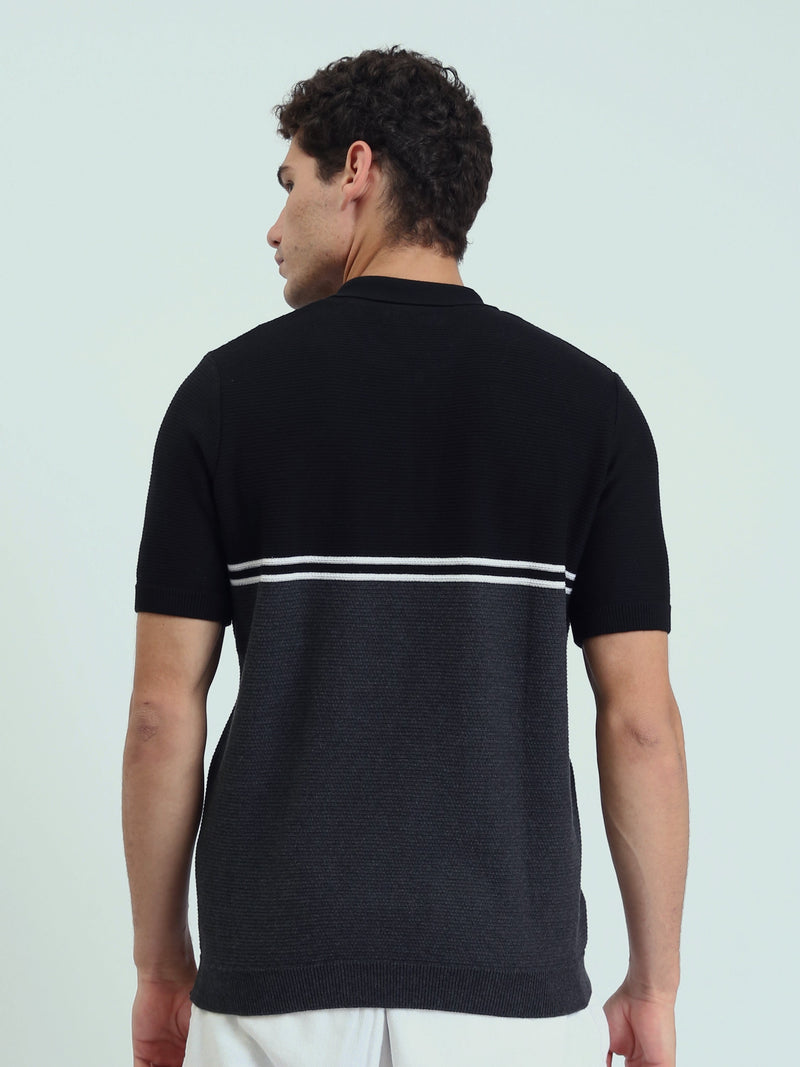 Polo Homme Noir et Gris à Col Zippé – Coupe Slim et Style Moderne - POS25SKTW21866TM1