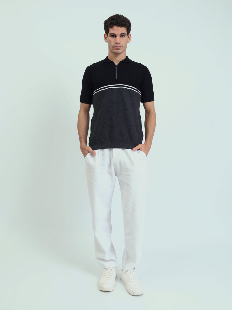 Polo Homme Noir et Gris à Col Zippé – Coupe Slim et Style Moderne - POS25SKTW21866TM1