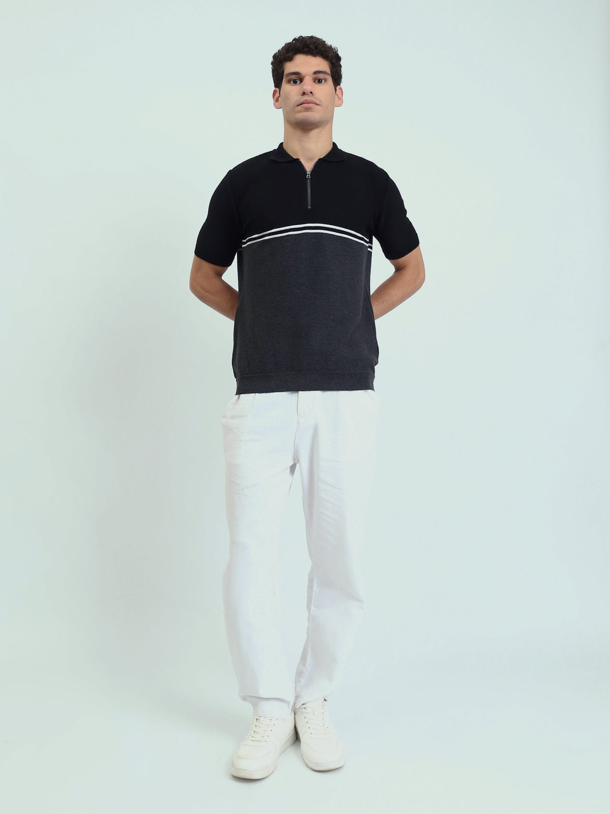 Polo Homme Noir et Gris à Col Zippé – Coupe Slim et Style Moderne - POS25SKTW21866TM1