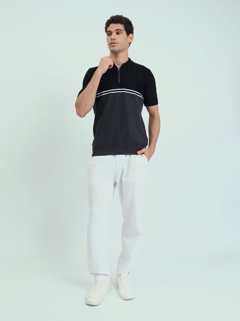 Polo Homme Noir et Gris à Col Zippé – Coupe Slim et Style Moderne - POS25SKTW21866TM1