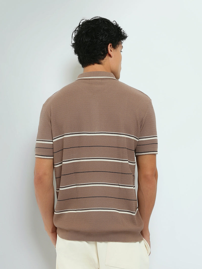 Polo Homme en Maille Rayée avec Col Zippé - POS25SKTW21867TM1