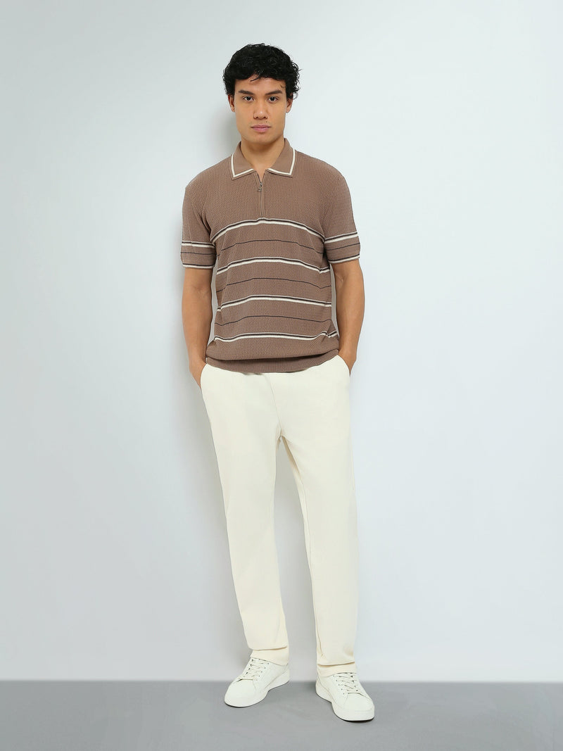 Polo Homme en Maille Rayée avec Col Zippé - POS25SKTW21867TM1