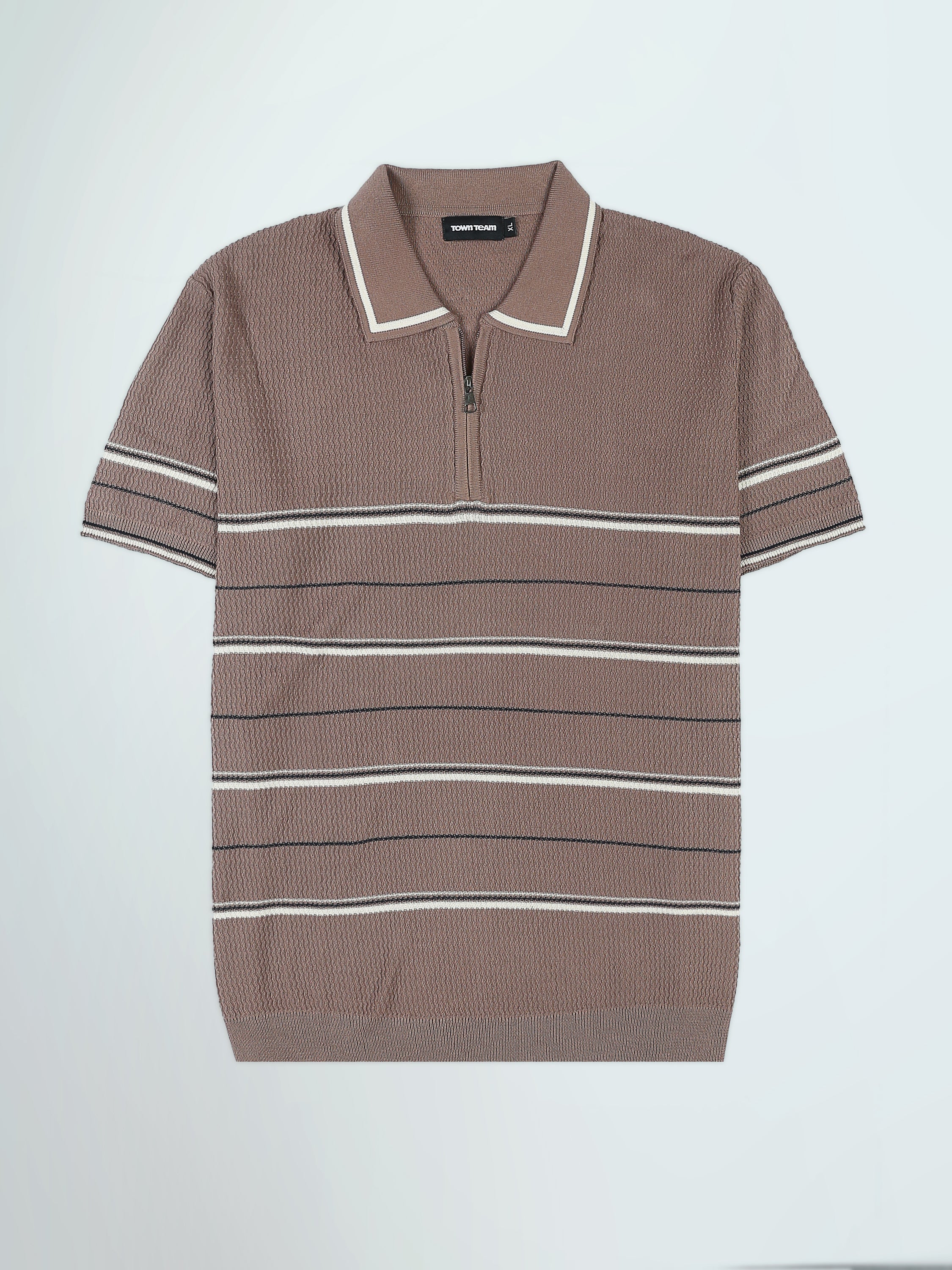 Polo Homme en Maille Rayée avec Col Zippé - POS25SKTW21867TM1
