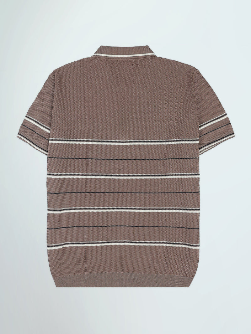Polo Homme en Maille Rayée avec Col Zippé - POS25SKTW21867TM1