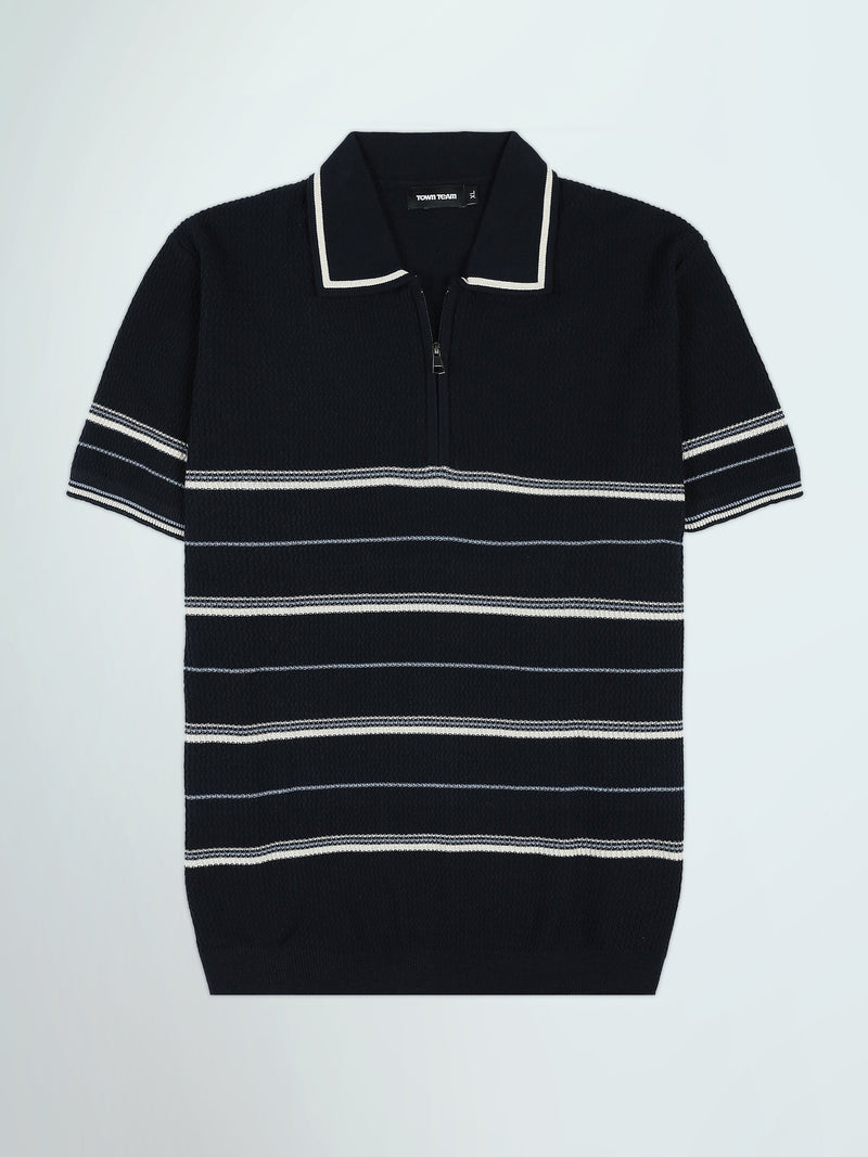 Polo Homme en Maille Rayée avec Col Zippé - POS25SKTW21867TM1