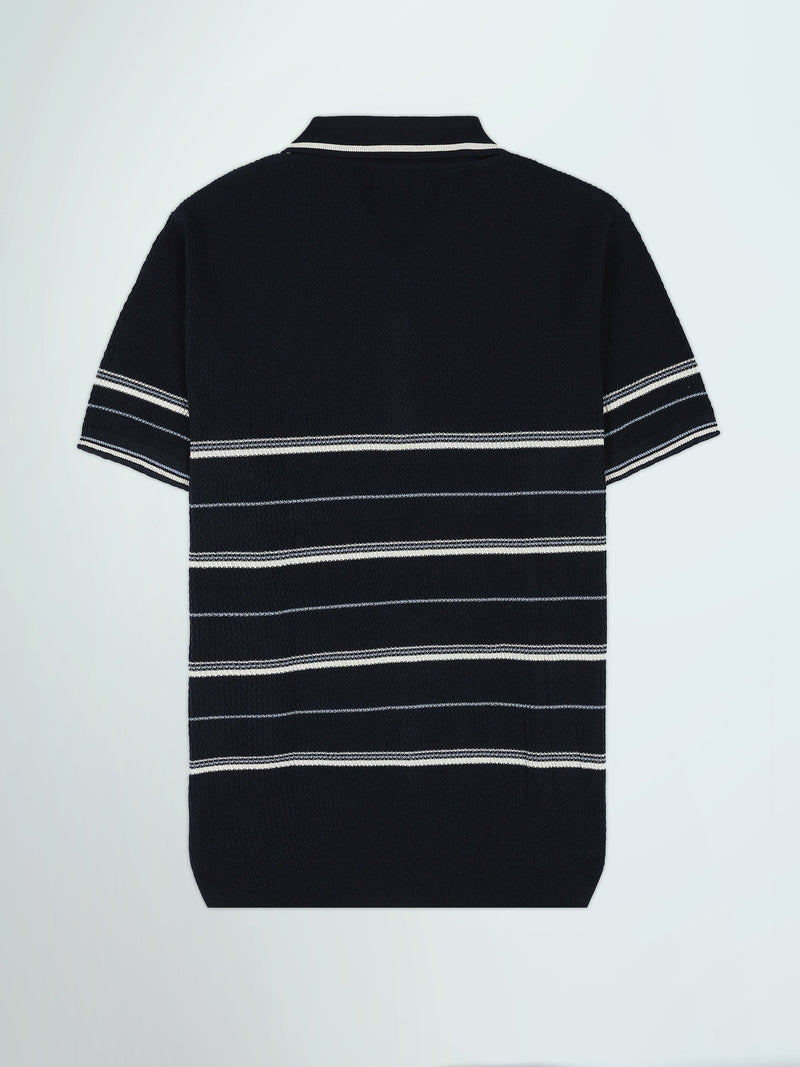 Polo Homme en Maille Rayée avec Col Zippé - POS25SKTW21867TM1
