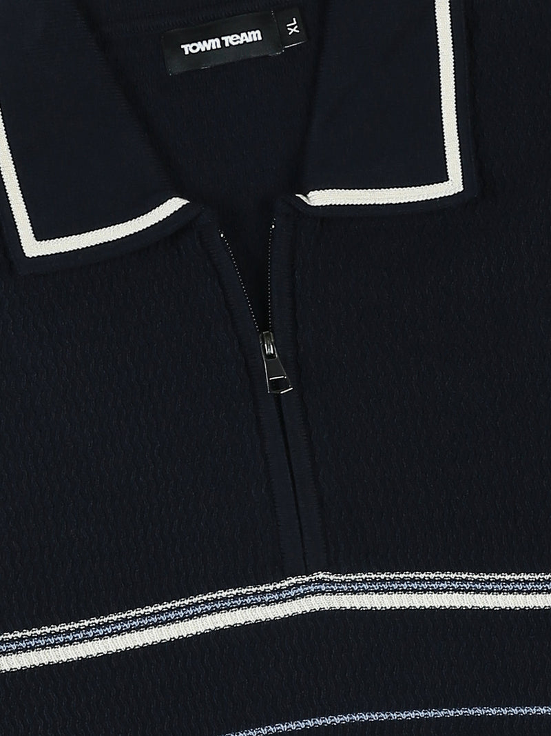 Polo Homme en Maille Rayée avec Col Zippé - POS25SKTW21867TM1