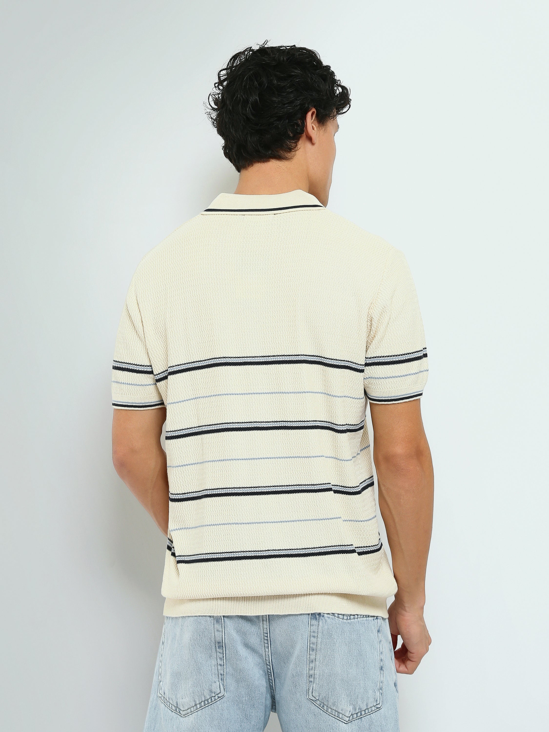 Polo Homme en Maille Rayée avec Col Zippé - POS25SKTW21867TM1