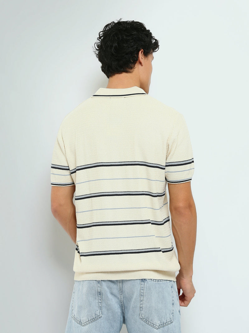 Polo Homme en Maille Rayée avec Col Zippé - POS25SKTW21867TM1