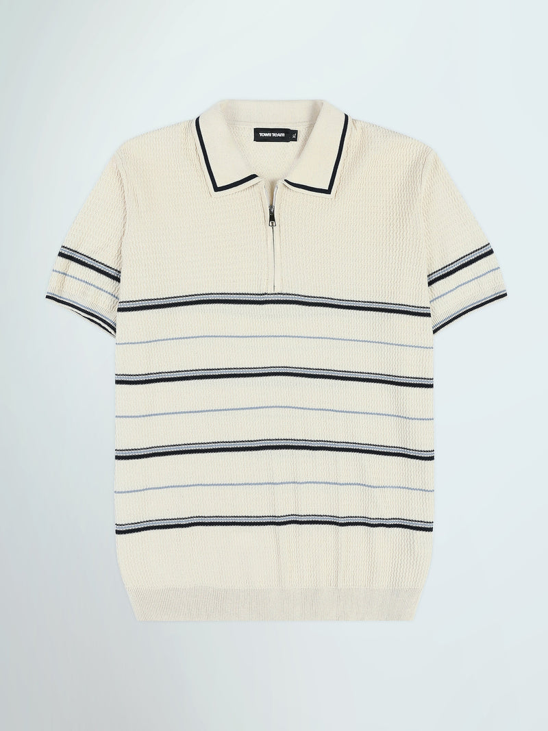 Polo Homme en Maille Rayée avec Col Zippé - POS25SKTW21867TM1