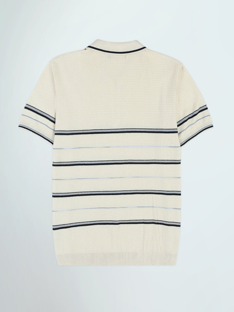 Polo Homme en Maille Rayée avec Col Zippé - POS25SKTW21867TM1