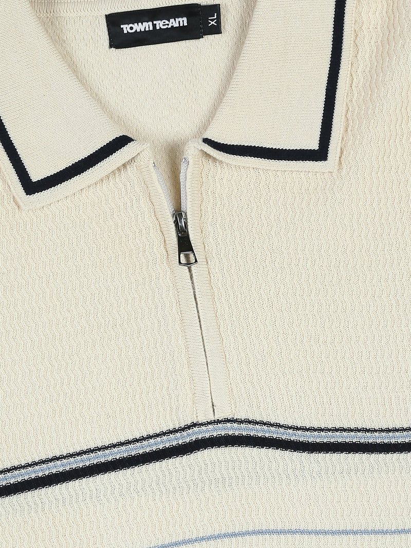Polo Homme en Maille Rayée avec Col Zippé - POS25SKTW21867TM1