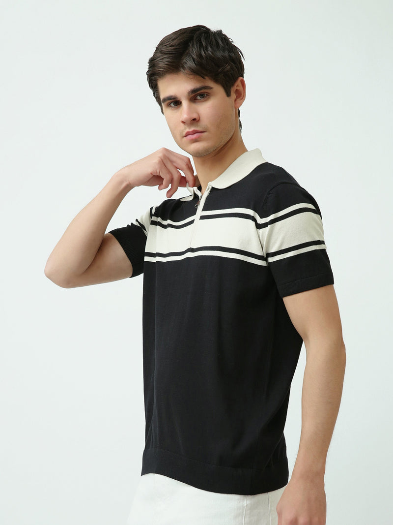 Polo Homme en Maille Rayée avec Col Zippé - POS25SKTW21870TM1