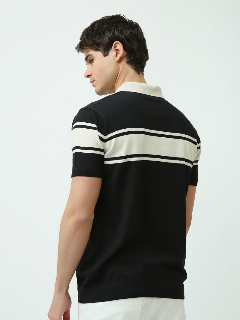 Polo Homme en Maille Rayée avec Col Zippé - POS25SKTW21870TM1