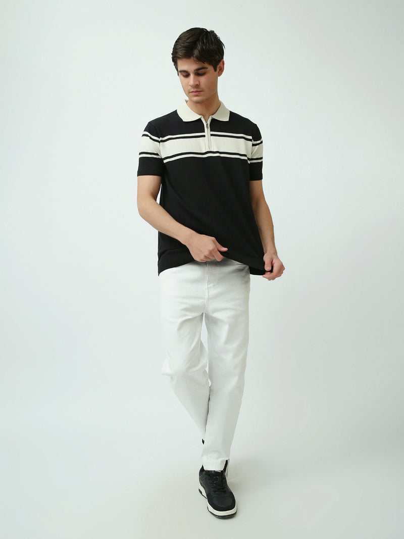 Polo Homme en Maille Rayée avec Col Zippé - POS25SKTW21870TM1