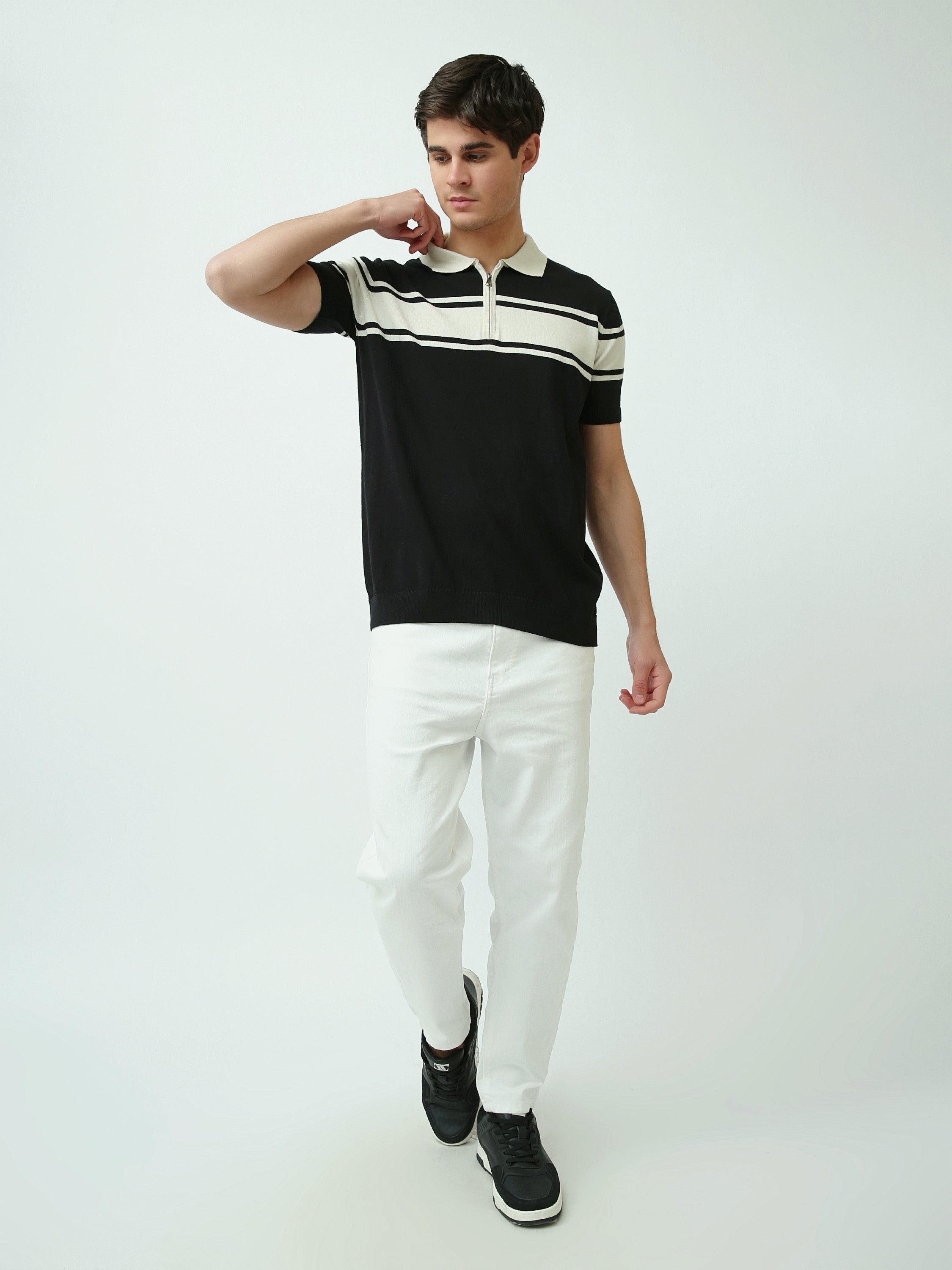 Polo Homme en Maille Rayée avec Col Zippé - POS25SKTW21870TM1