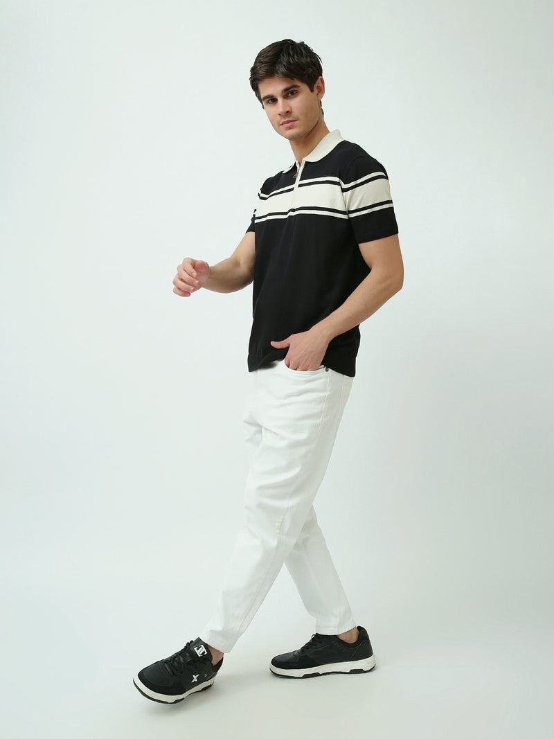 Polo Homme en Maille Rayée avec Col Zippé - POS25SKTW21870TM1
