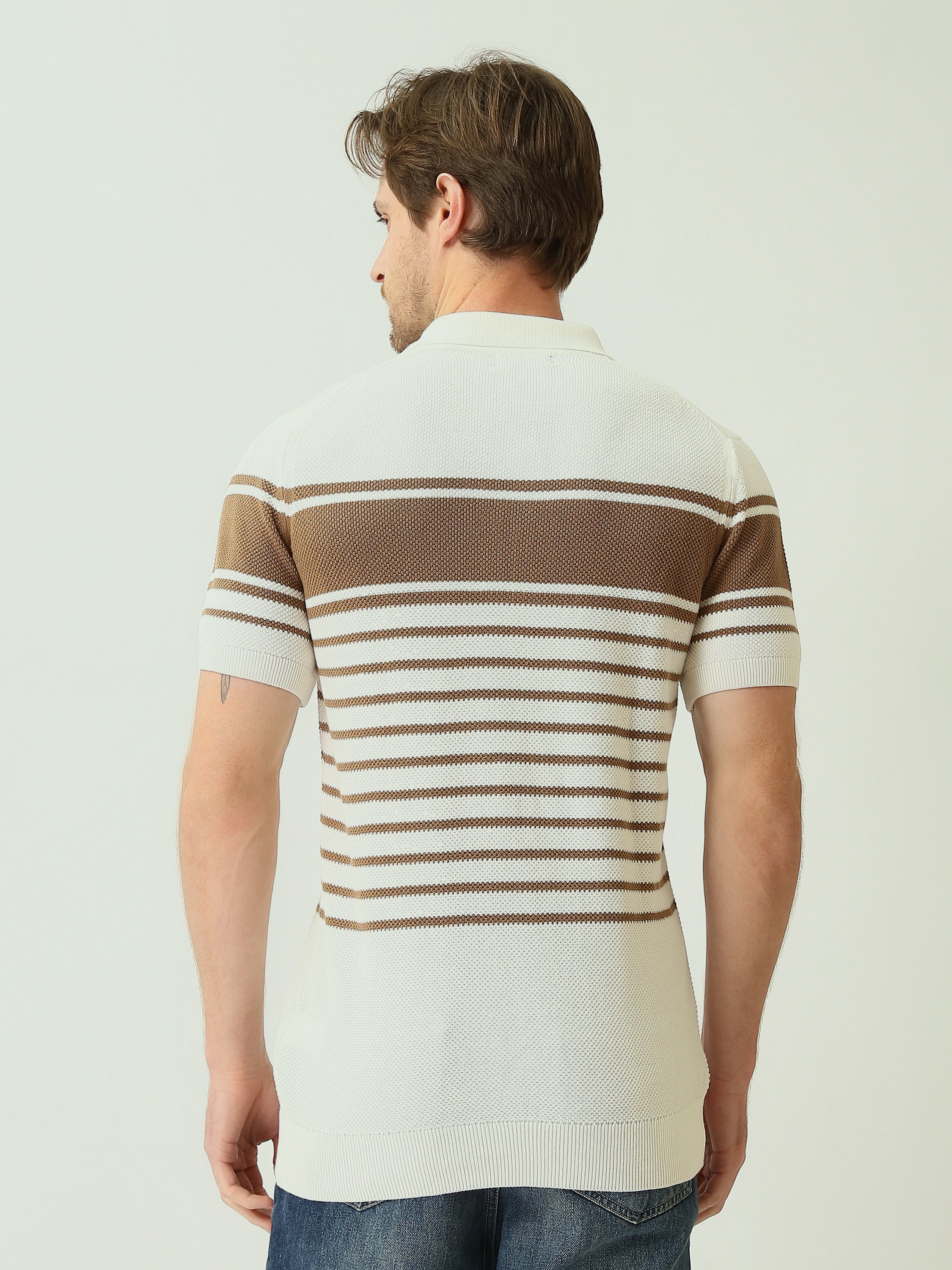 Polo Homme en Maille Rayée à Col Zippé – Style Chic - POS25SKTW21955TM1