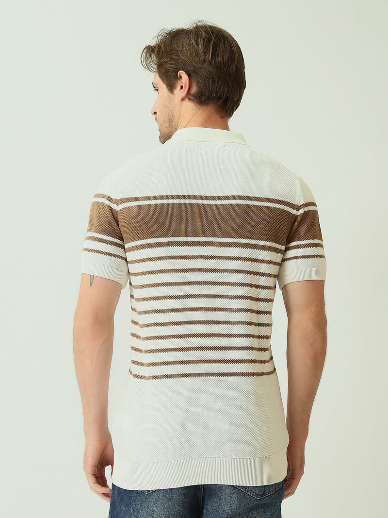 Polo Homme en Maille Rayée à Col Zippé – Style Chic - POS25SKTW21955TM1
