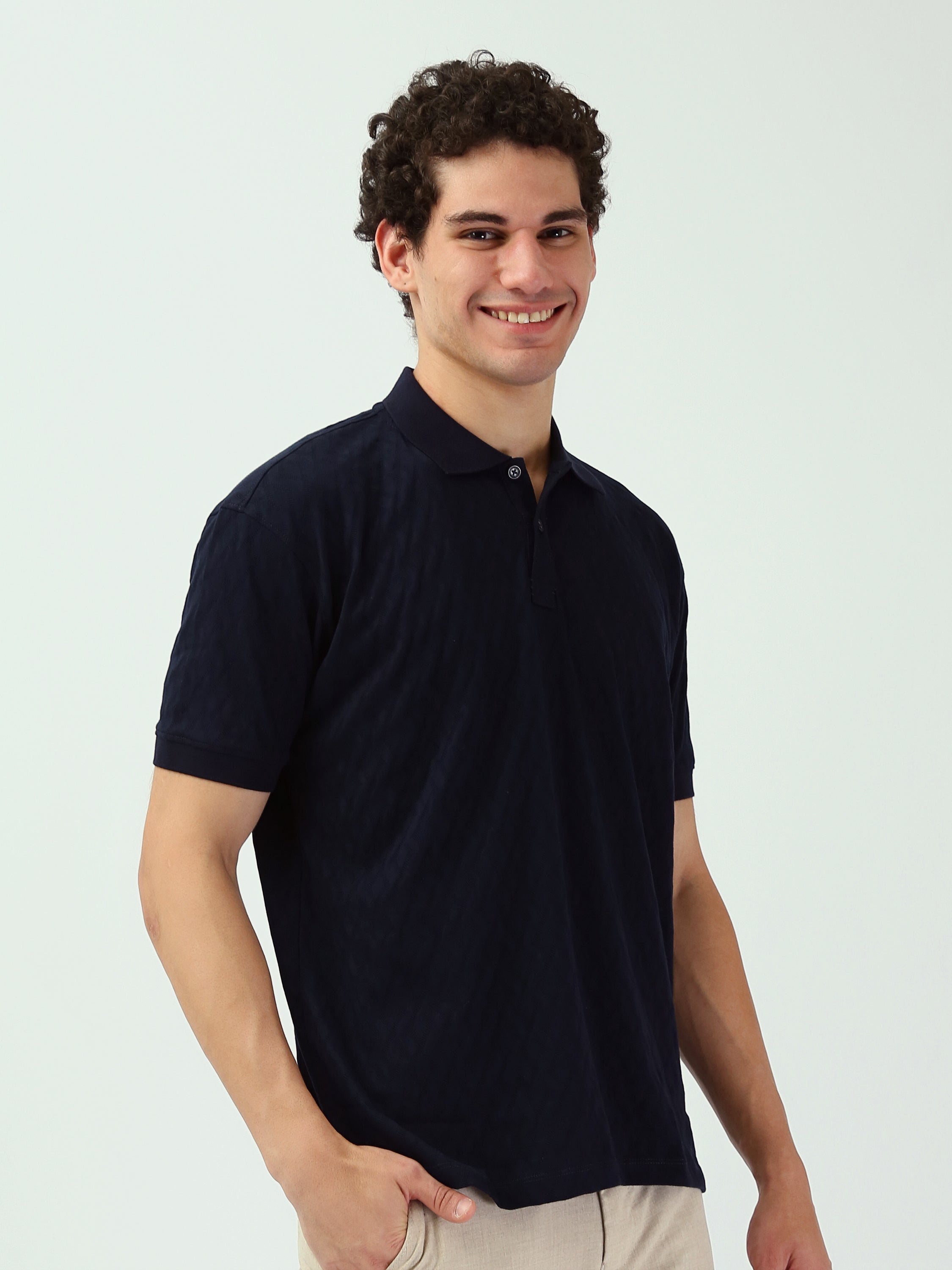 Polo Homme Texturé à Motif Géométrique - POS25SNPR21048TM1